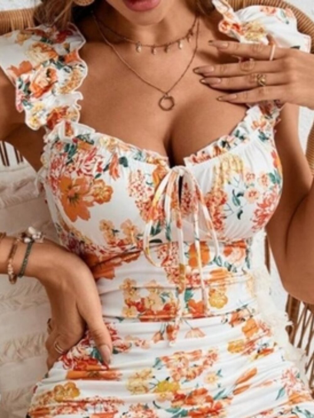 New Flirty Floral Ruched Bodycon Short Dress Off White Orange Yellow